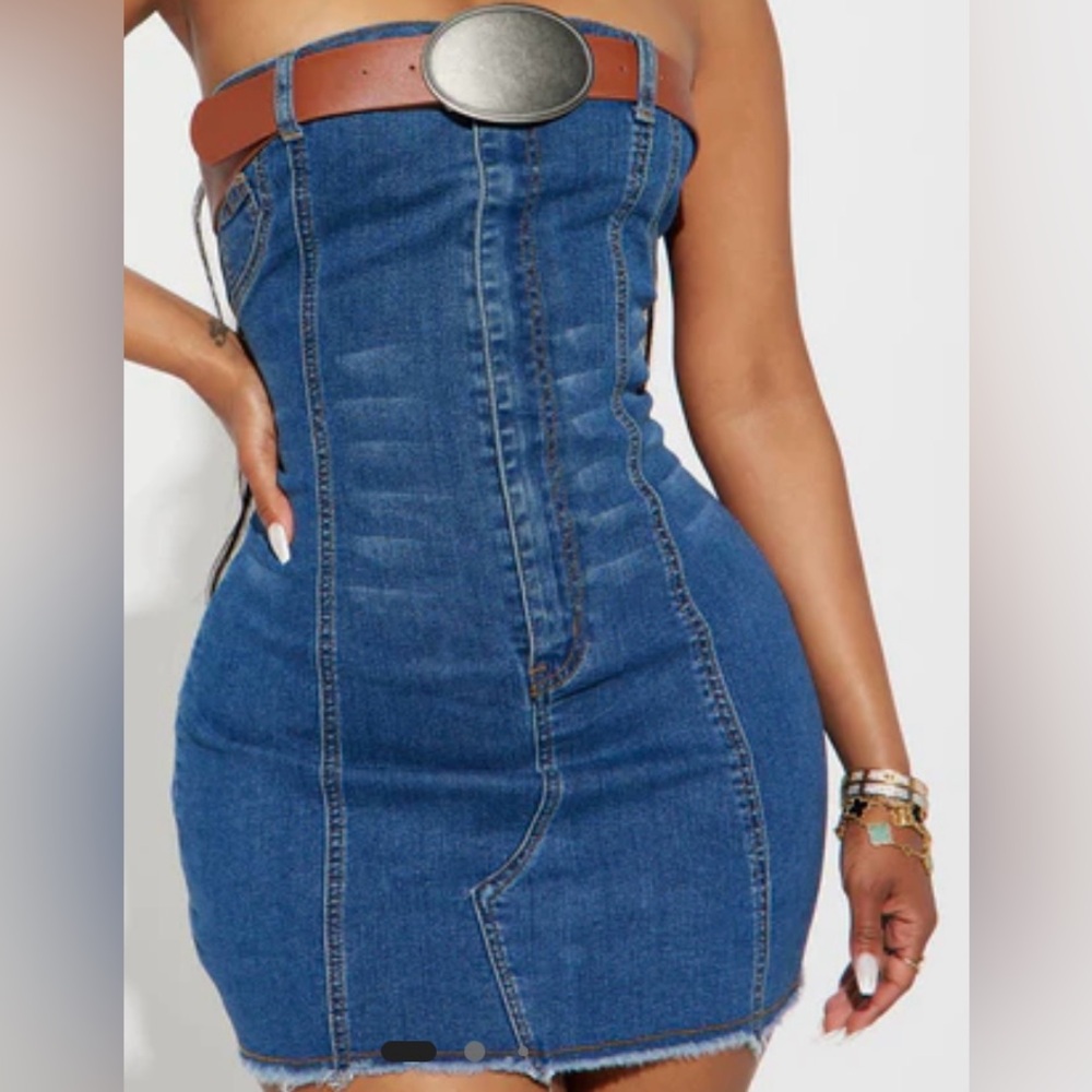 Fashion Nova Blue Strapless Denim Dress